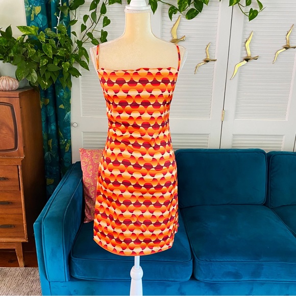 Urban Outfitters | UO Mallory Cowl Mini Slip Dress Retro Orange Satin New Medium - Picture 2 of 13
